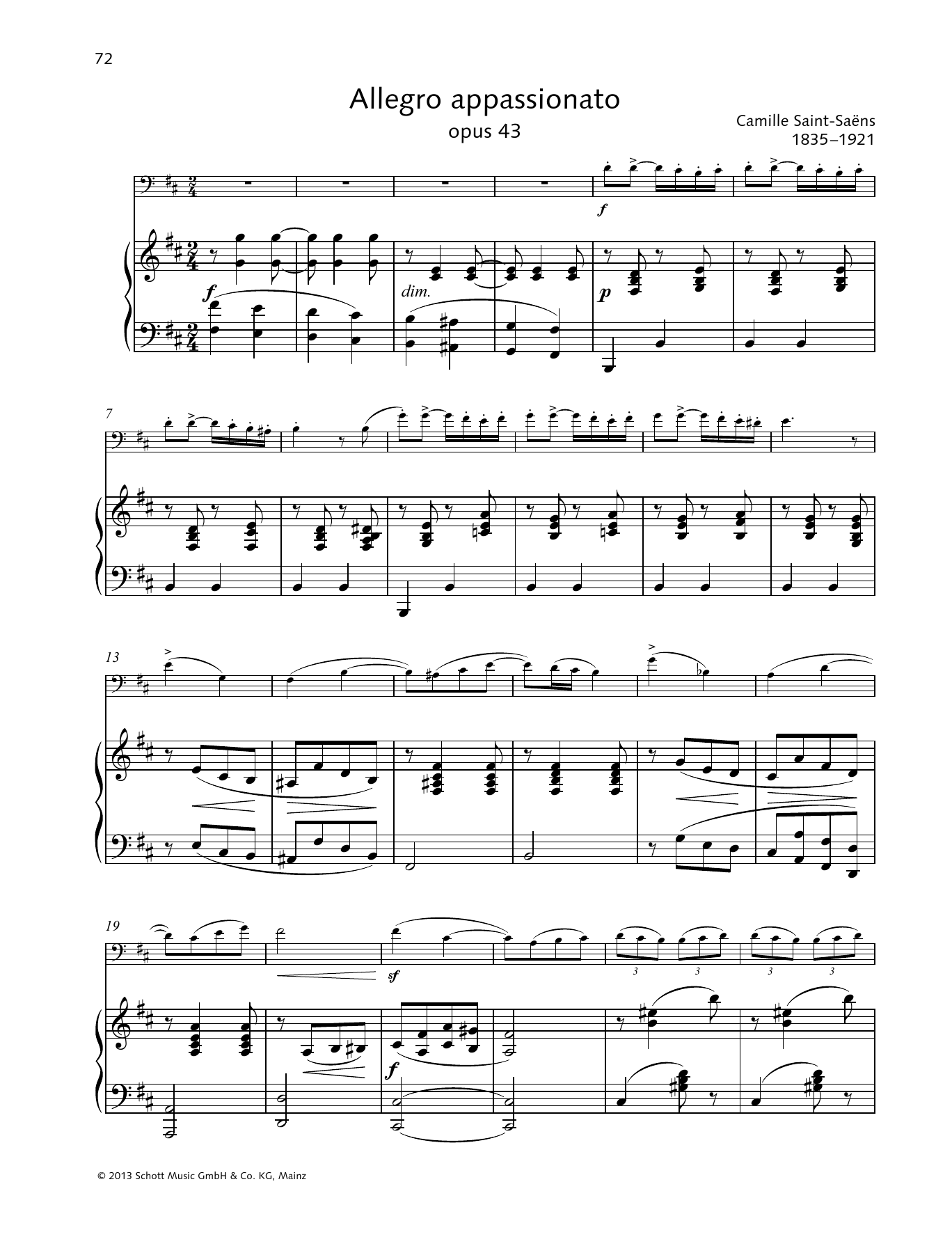Download Camille Saint-Saëns Allegro appassionato Sheet Music and learn how to play String Solo PDF digital score in minutes
