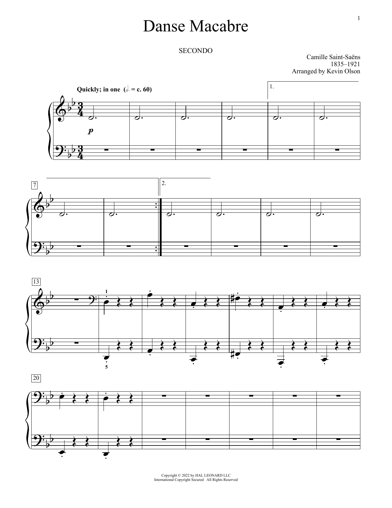 Download Camille Saint-Saens Danse Macabre (arr. Kevin Olson) Sheet Music and learn how to play Piano Duet PDF digital score in minutes