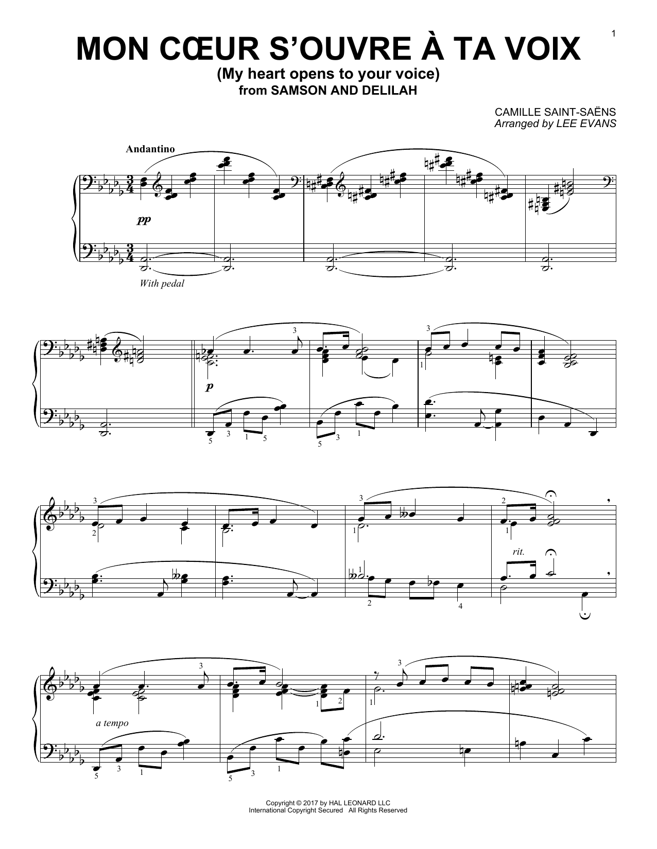 Download Lee Evans Mon Coeur S'ouvre A Ta Voix Sheet Music and learn how to play Piano PDF digital score in minutes