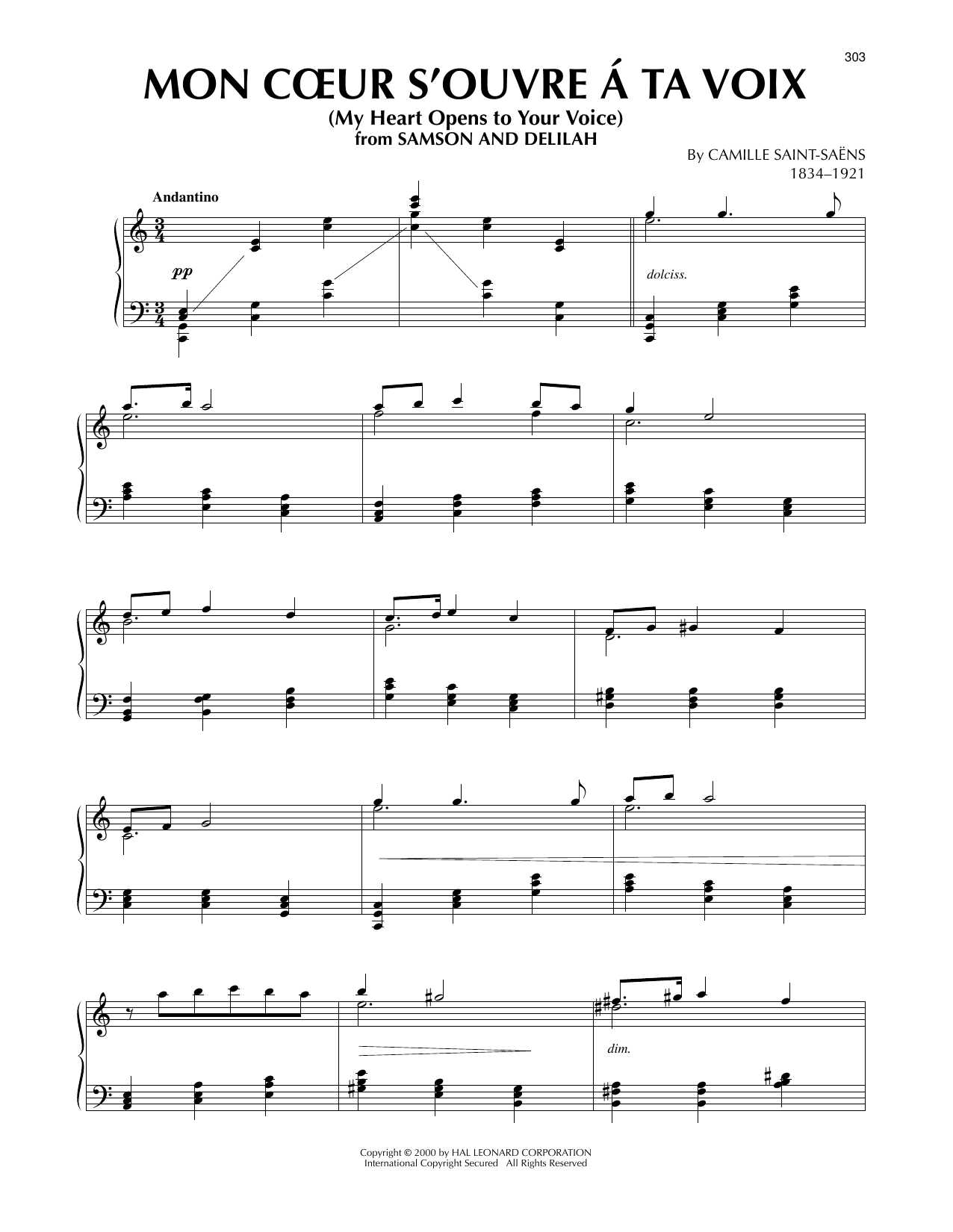 Download Camille Saint-Saens Mon Coeur S'Ouvre A Ta Voix Sheet Music and learn how to play Piano Solo PDF digital score in minutes