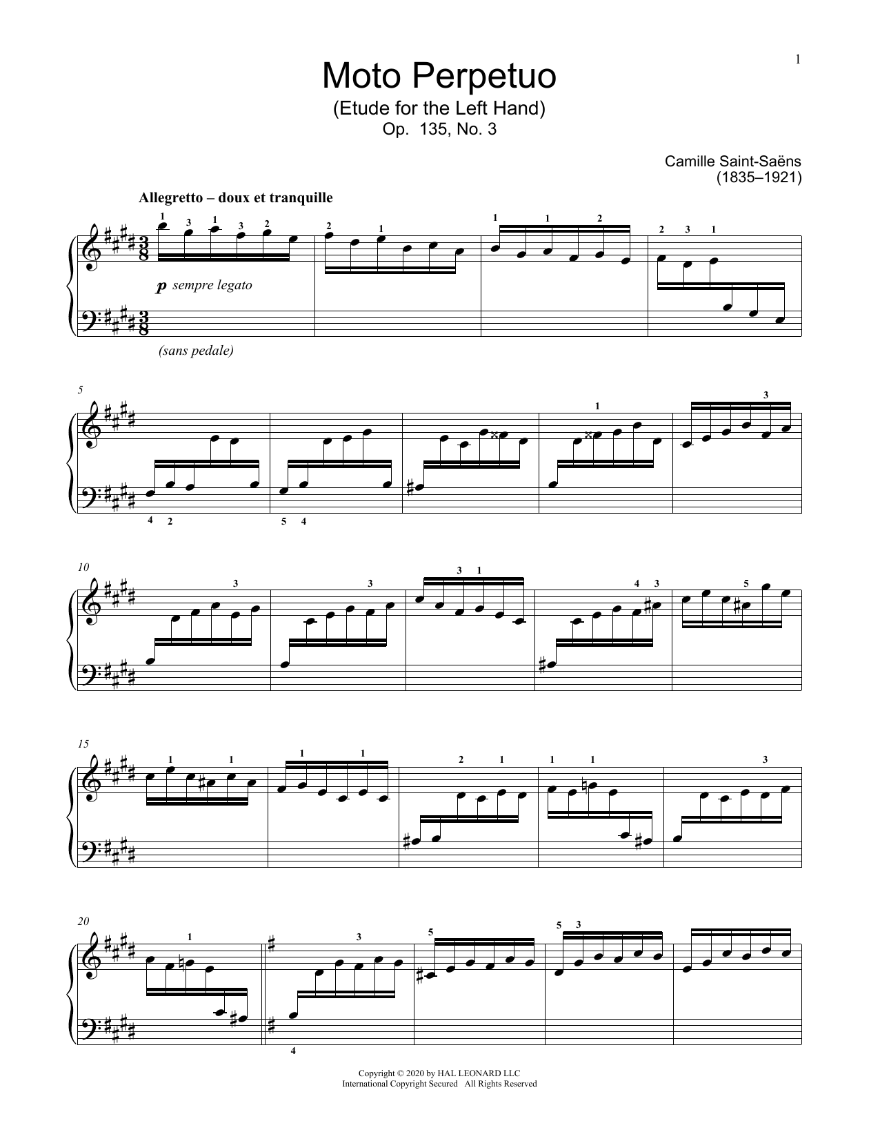 Download Camille Saint-Saens Moto Perpetuo, Op. 135, No. 3 Sheet Music and learn how to play Educational Piano PDF digital score in minutes