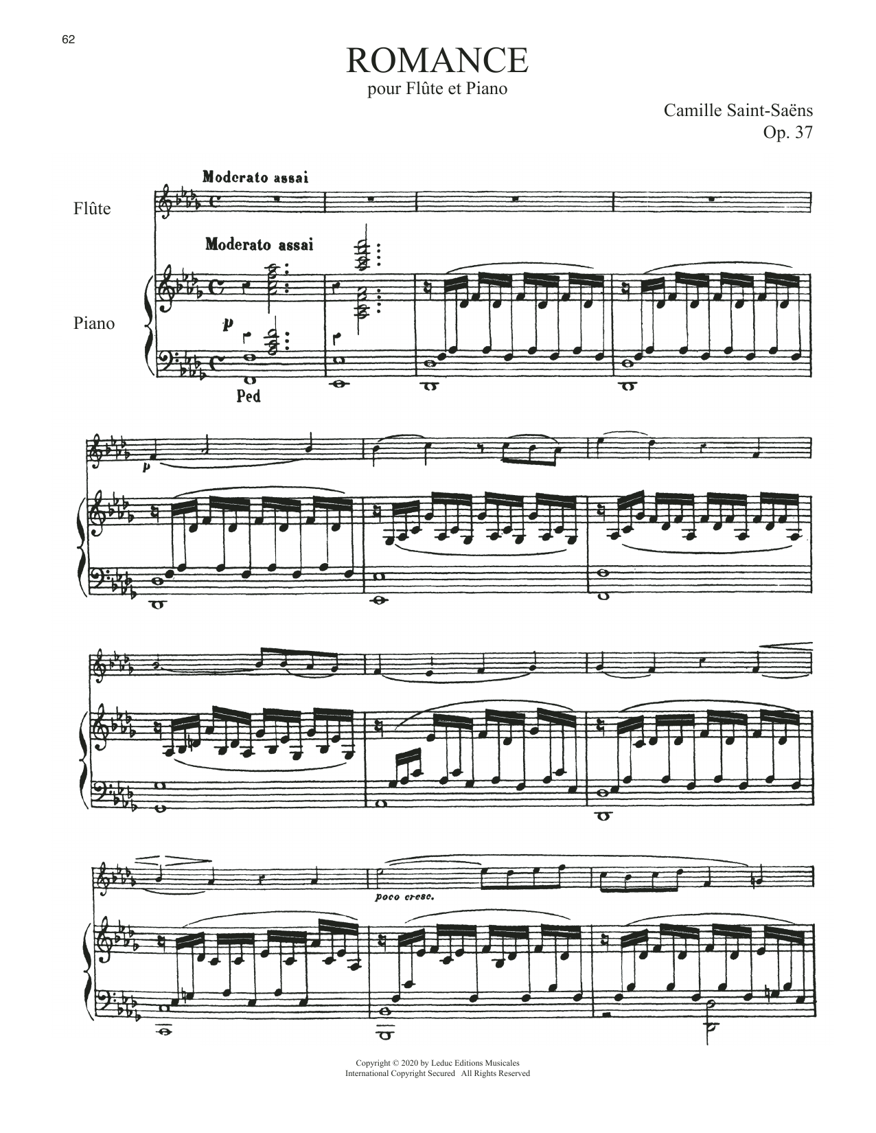 Download Camille Saint-Saens Romance, Op. 37 Sheet Music and learn how to play Flute and Piano PDF digital score in minutes