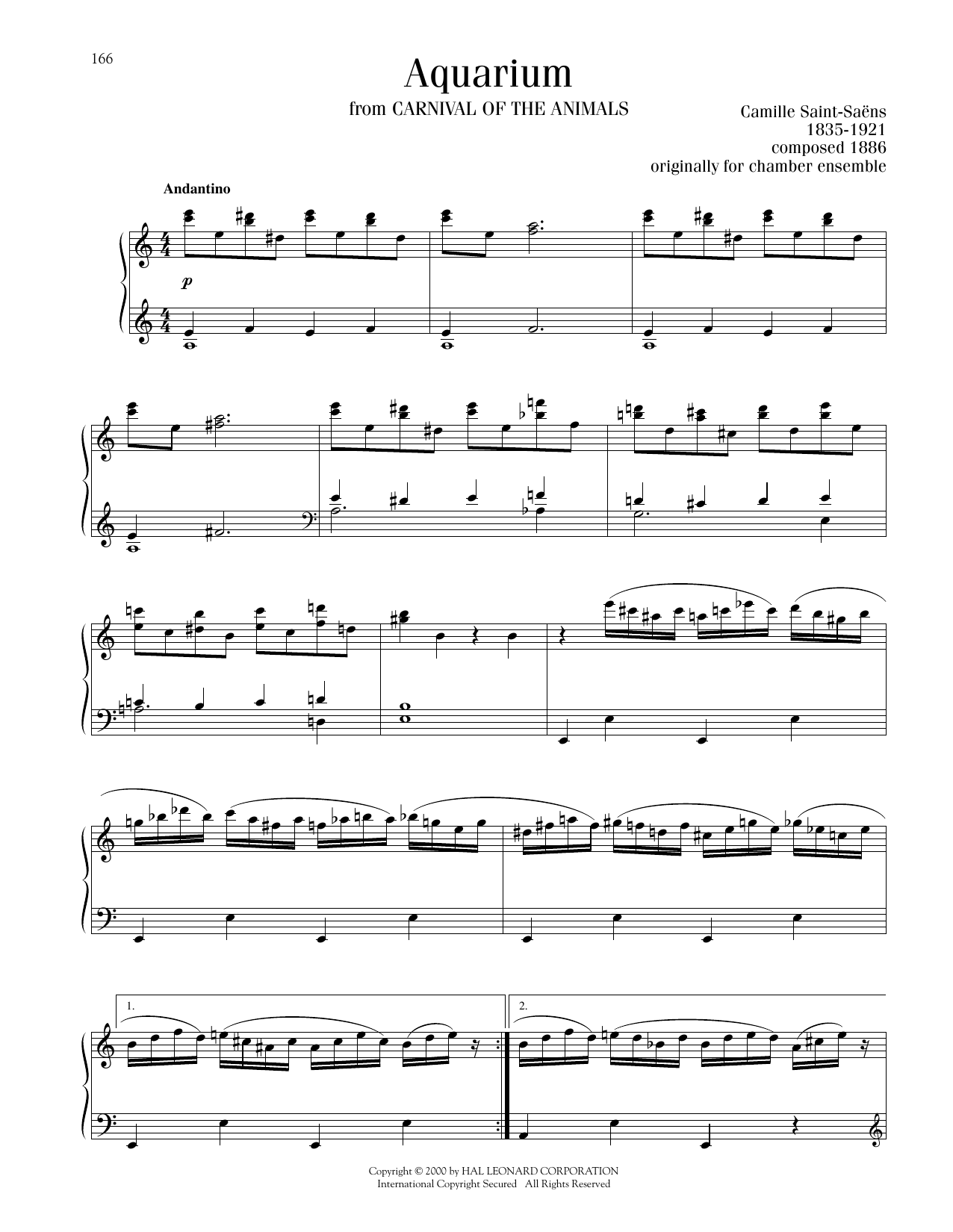 Download Camille Saint-Saens The Aquarium Sheet Music and learn how to play Piano Solo PDF digital score in minutes