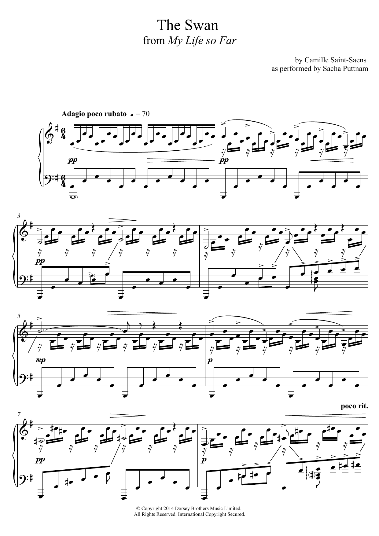 Download Camille Saint-Saens The Swan (as performed by Sacha Puttnam) Sheet Music and learn how to play Piano PDF digital score in minutes