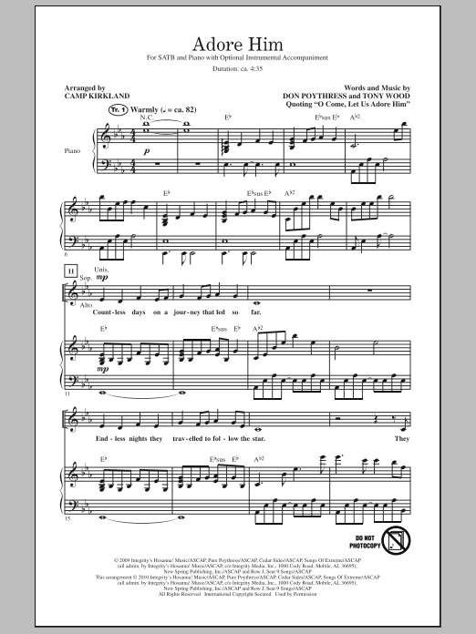 Download Camp Kirkland Adore Him Sheet Music and learn how to play SATB Choir PDF digital score in minutes