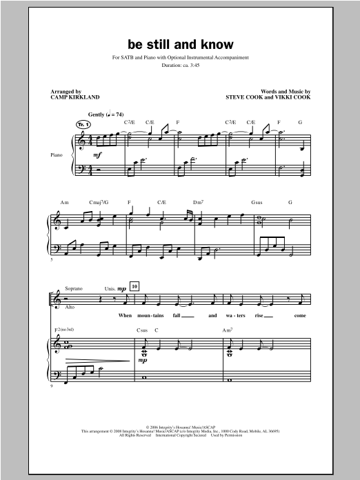 Download Camp Kirkland Be Still And Know Sheet Music and learn how to play SATB PDF digital score in minutes