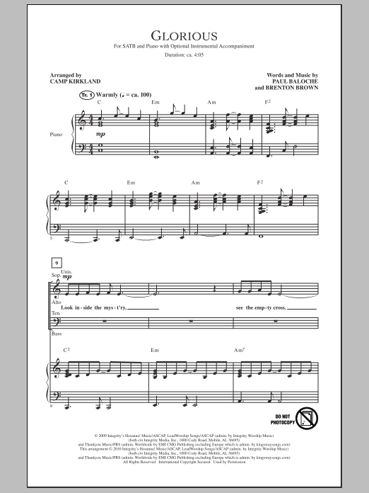 Download Camp Kirkland Glorious Sheet Music and learn how to play SATB Choir PDF digital score in minutes
