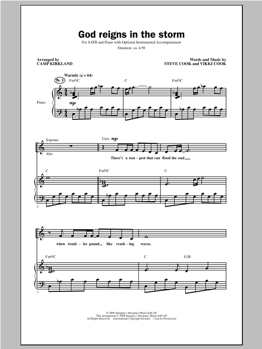 Download Camp Kirkland God Reigns In The Storm Sheet Music and learn how to play SATB PDF digital score in minutes
