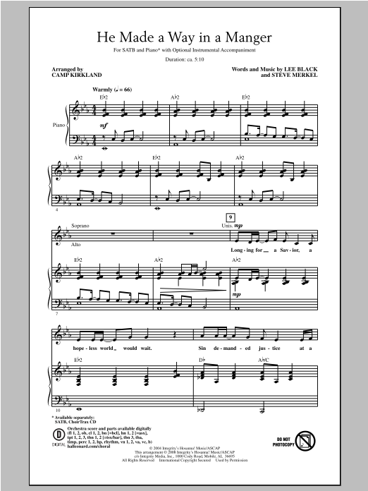 Download Camp Kirkland He Made A Way In A Manger Sheet Music and learn how to play SATB PDF digital score in minutes