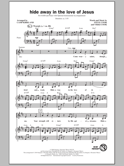 Download Camp Kirkland Hide Away In The Love Of Jesus Sheet Music and learn how to play SATB Choir PDF digital score in minutes