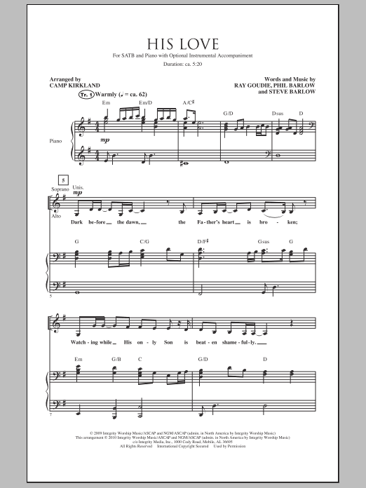 Download Camp Kirkland His Love Sheet Music and learn how to play SATB Choir PDF digital score in minutes