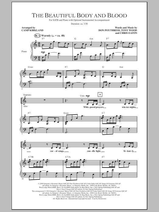 Download Camp Kirkland The Beautiful Body And Blood Sheet Music and learn how to play SATB Choir PDF digital score in minutes