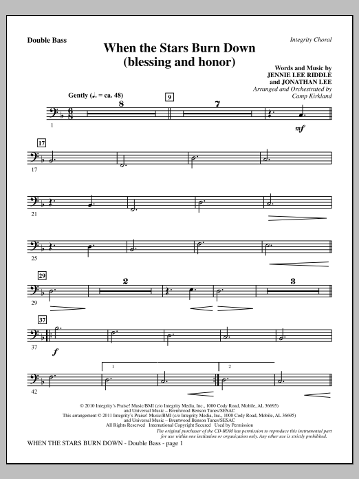 Download Camp Kirkland When The Stars Burn Down (Blessing And Honor) - Double Bass Sheet Music and learn how to play Choir Instrumental Pak PDF digital score in minutes