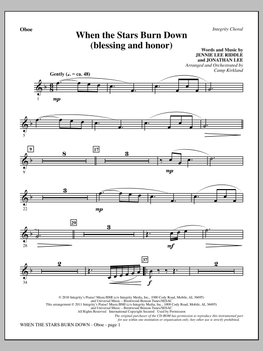 Download Camp Kirkland When The Stars Burn Down (Blessing And Honor) - Oboe Sheet Music and learn how to play Choir Instrumental Pak PDF digital score in minutes