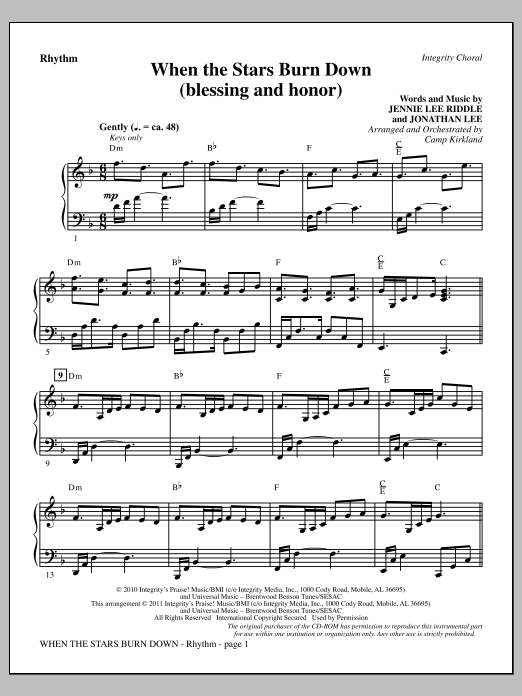 Download Camp Kirkland When The Stars Burn Down (Blessing And Honor) - Rhythm Sheet Music and learn how to play Choir Instrumental Pak PDF digital score in minutes