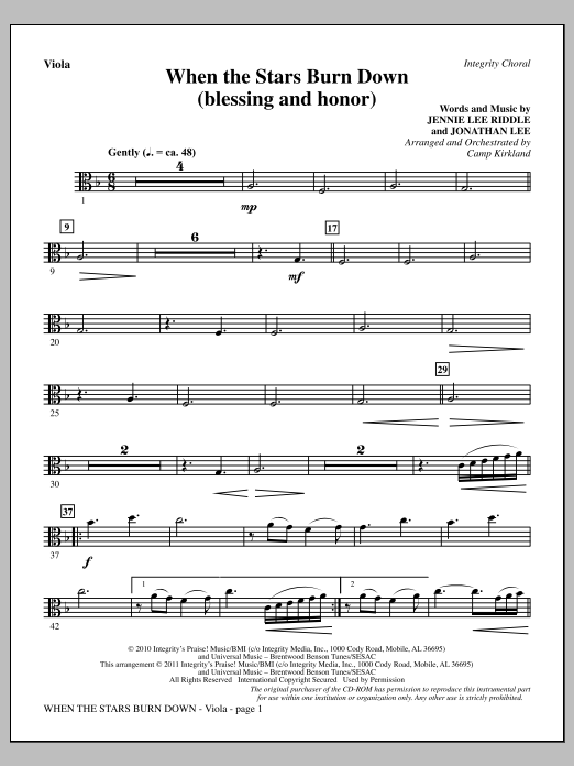Download Camp Kirkland When The Stars Burn Down (Blessing And Honor) - Viola Sheet Music and learn how to play Choir Instrumental Pak PDF digital score in minutes