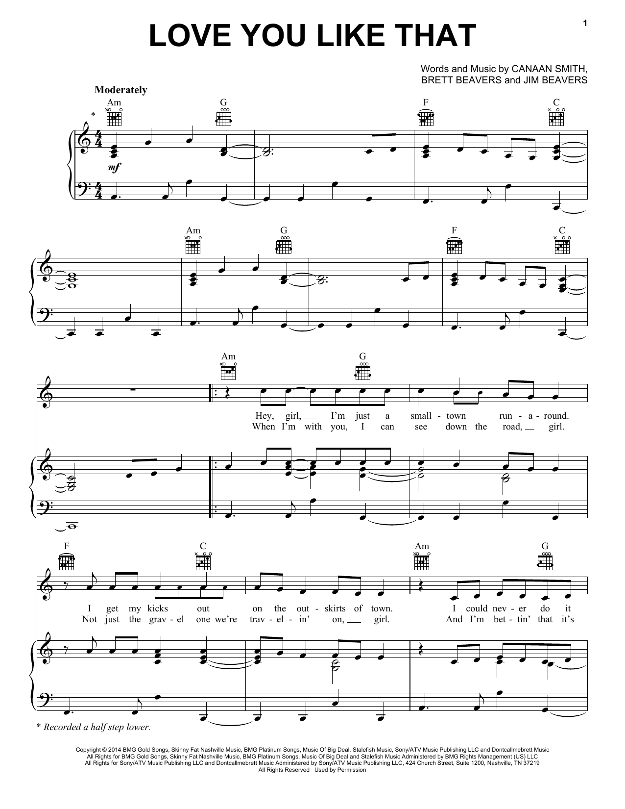 Download Canaan Smith Love You Like That Sheet Music and learn how to play Piano PDF digital score in minutes