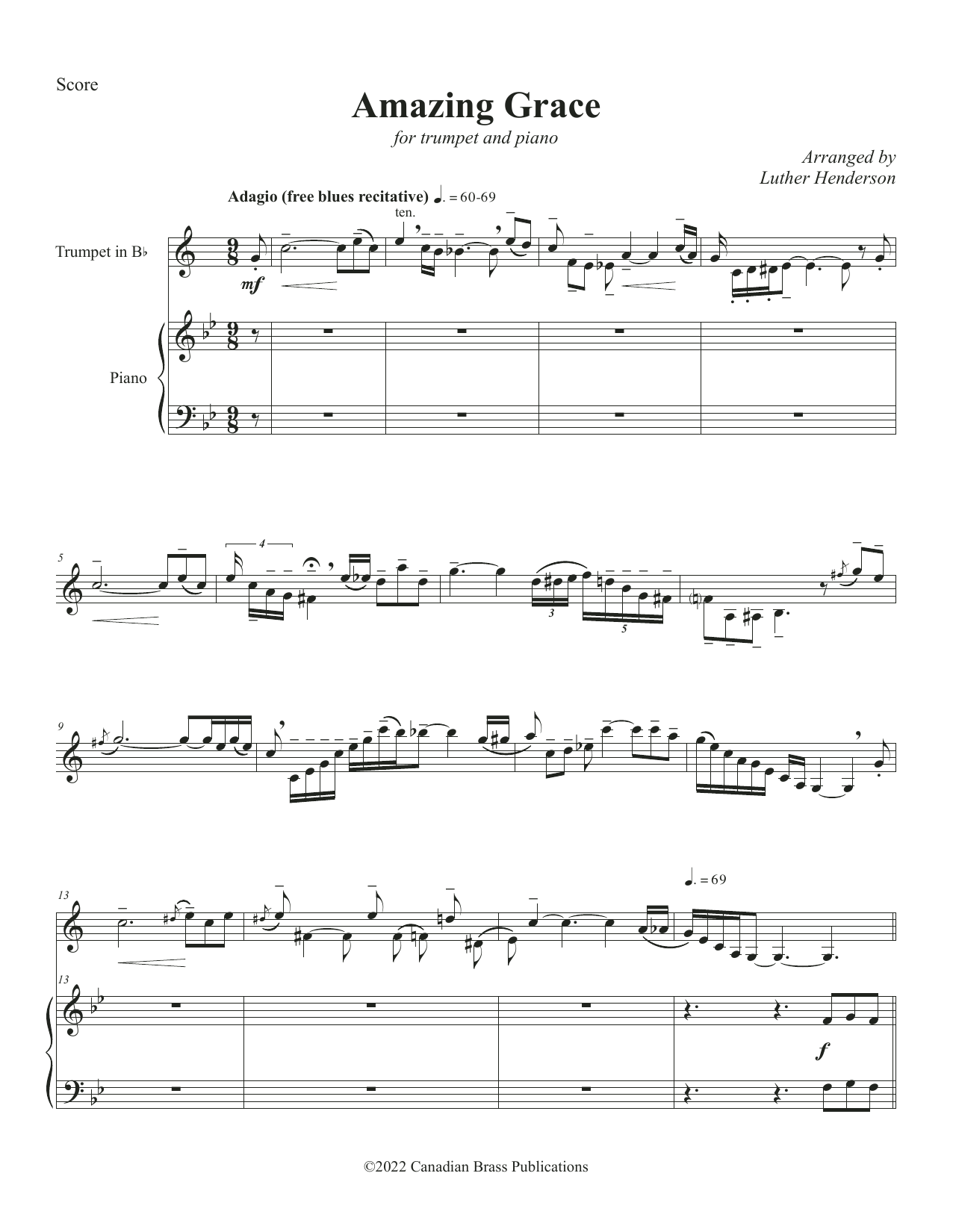 Download Canadian Brass Amazing Grace Sheet Music and learn how to play Trumpet and Piano PDF digital score in minutes