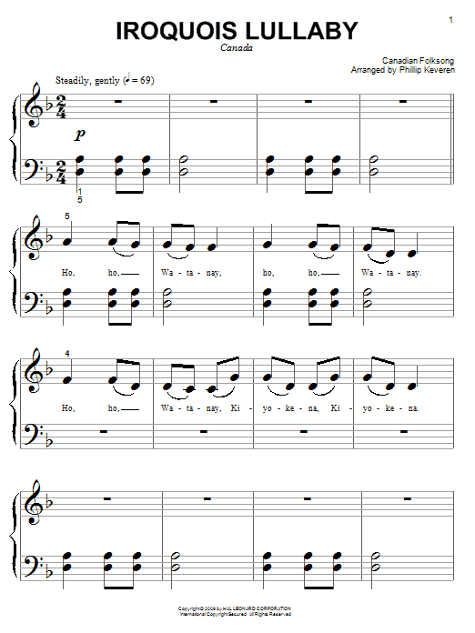 Download Canadian Folksong Iroquois Lullaby Sheet Music and learn how to play Piano (Big Notes) PDF digital score in minutes