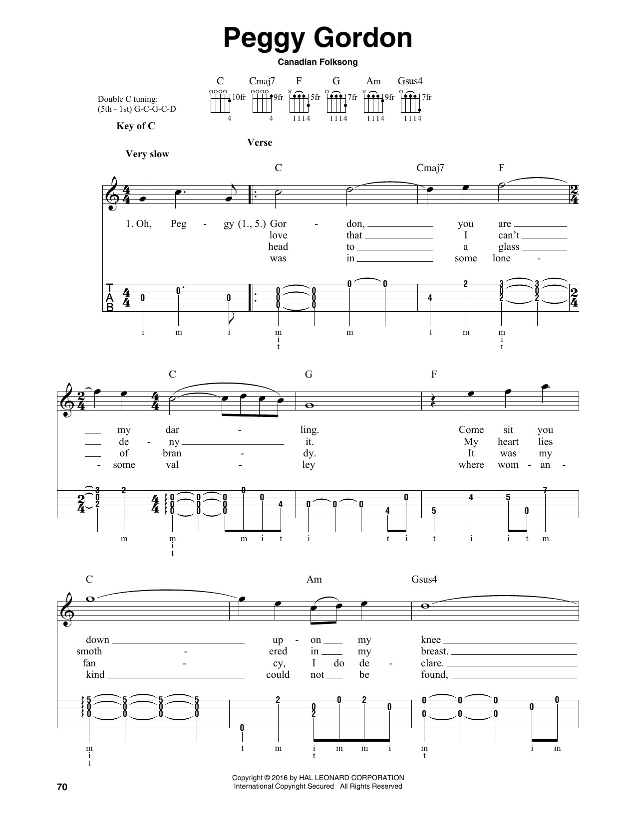 Download Canadian Folksong Peggy Gordon Sheet Music and learn how to play Banjo PDF digital score in minutes