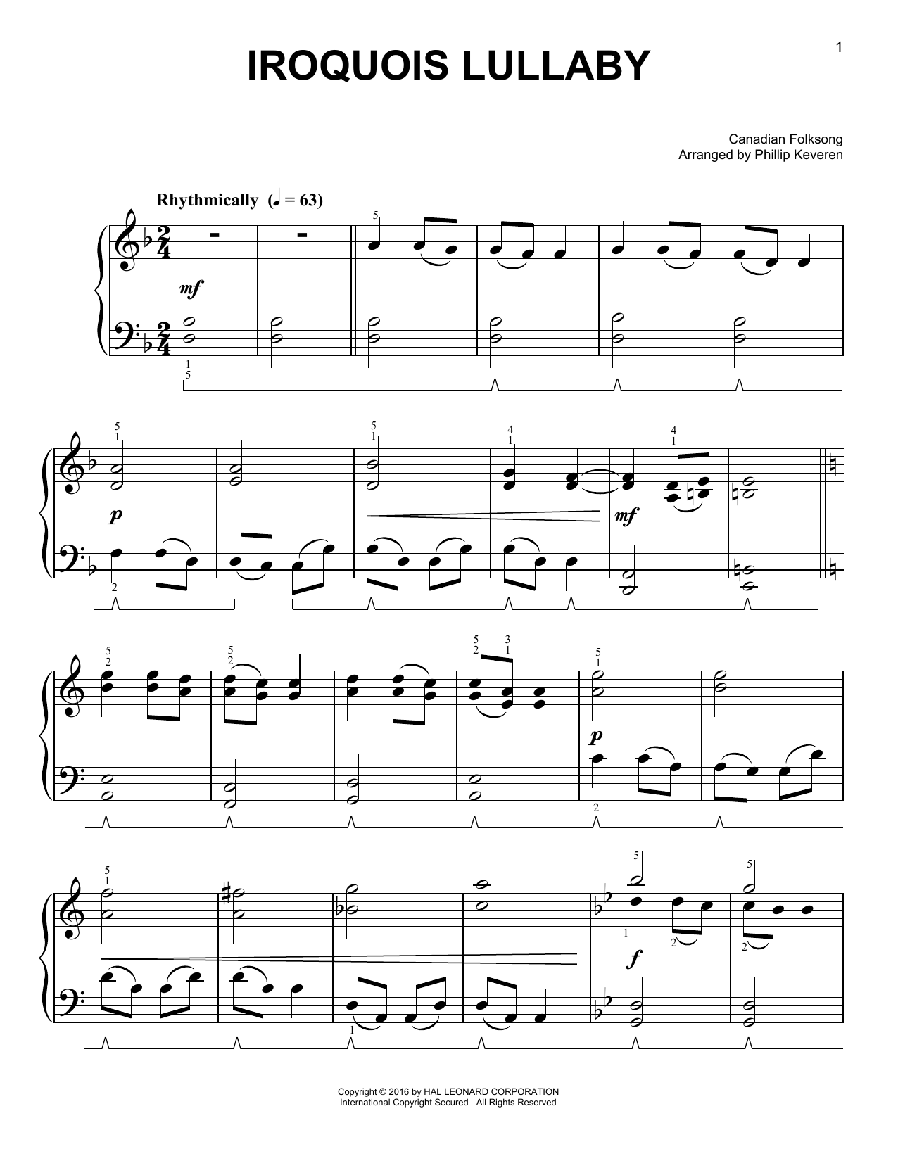 Download Canadian Folksong Iroquois Lullaby Sheet Music and learn how to play Easy Piano PDF digital score in minutes