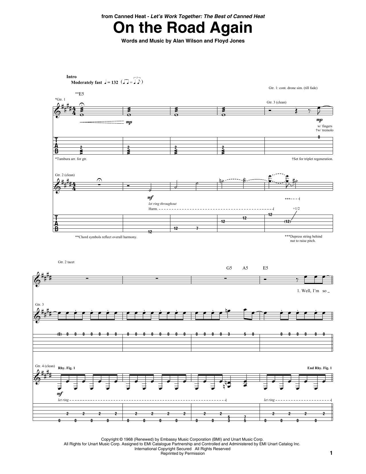 Download Canned Heat On The Road Again Sheet Music and learn how to play Lyrics & Chords PDF digital score in minutes