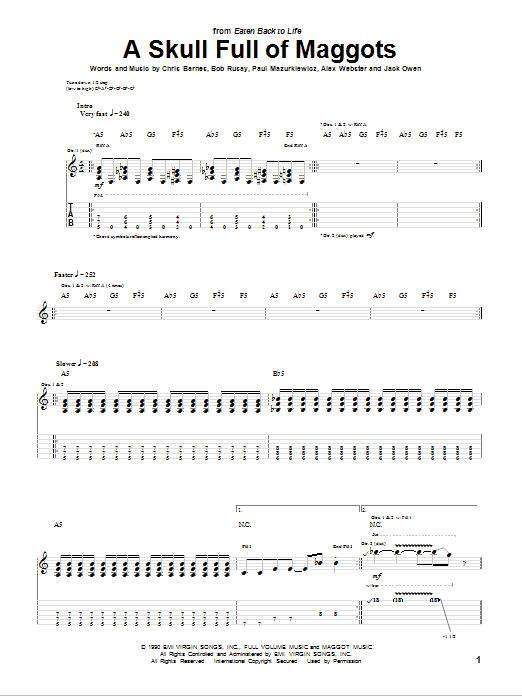 Download Cannibal Corpse A Skull Full Of Maggots Sheet Music and learn how to play Guitar Tab PDF digital score in minutes