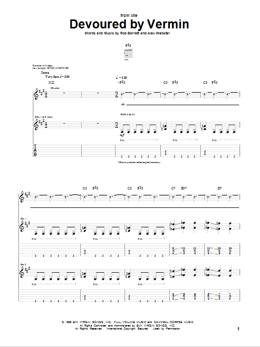 Download Cannibal Corpse Devoured By Vermin Sheet Music and learn how to play Guitar Tab PDF digital score in minutes