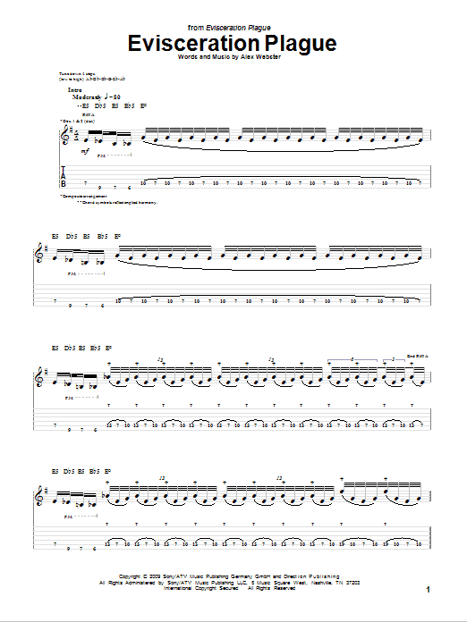 Download Cannibal Corpse Evisceration Plague Sheet Music and learn how to play Guitar Tab PDF digital score in minutes