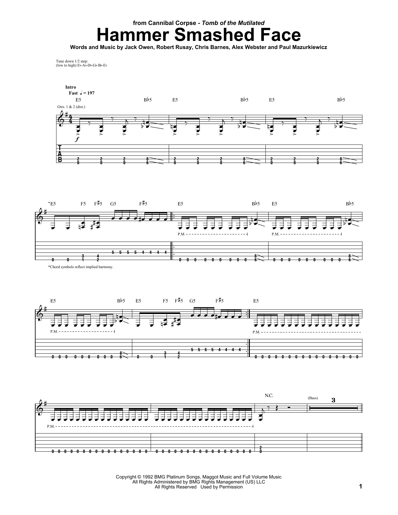 Download Cannibal Corpse Hammer Smashed Face Sheet Music and learn how to play Bass Guitar Tab PDF digital score in minutes