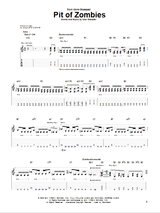 Download Cannibal Corpse Pit Of Zombies Sheet Music and learn how to play Guitar Tab PDF digital score in minutes