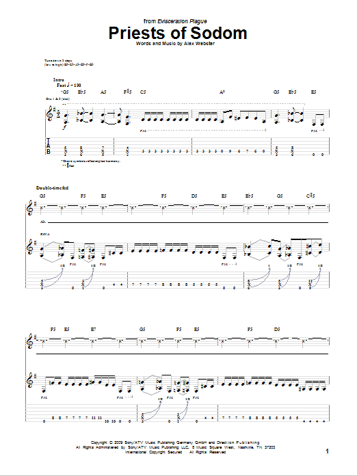 Download Cannibal Corpse Priests Of Sodom Sheet Music and learn how to play Guitar Tab PDF digital score in minutes