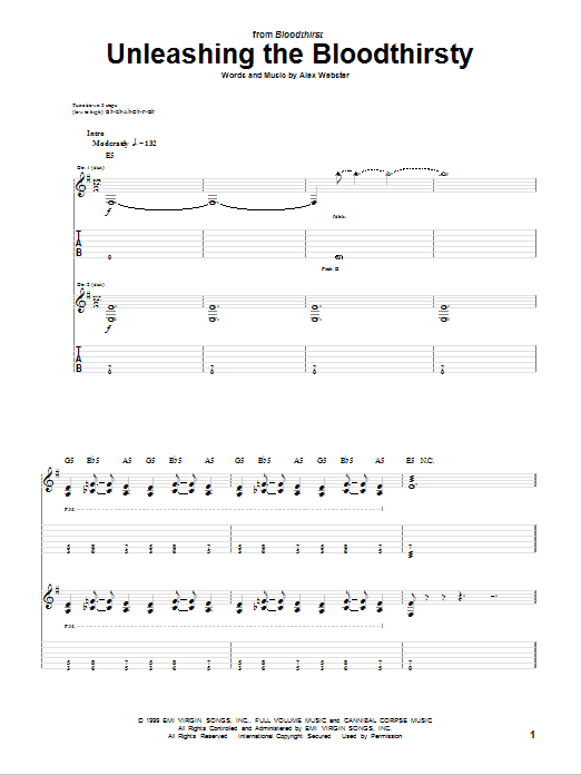 Download Cannibal Corpse Unleashing The Bloodthirsty Sheet Music and learn how to play Guitar Tab PDF digital score in minutes