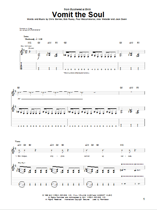 Download Cannibal Corpse Vomit The Soul Sheet Music and learn how to play Guitar Tab PDF digital score in minutes