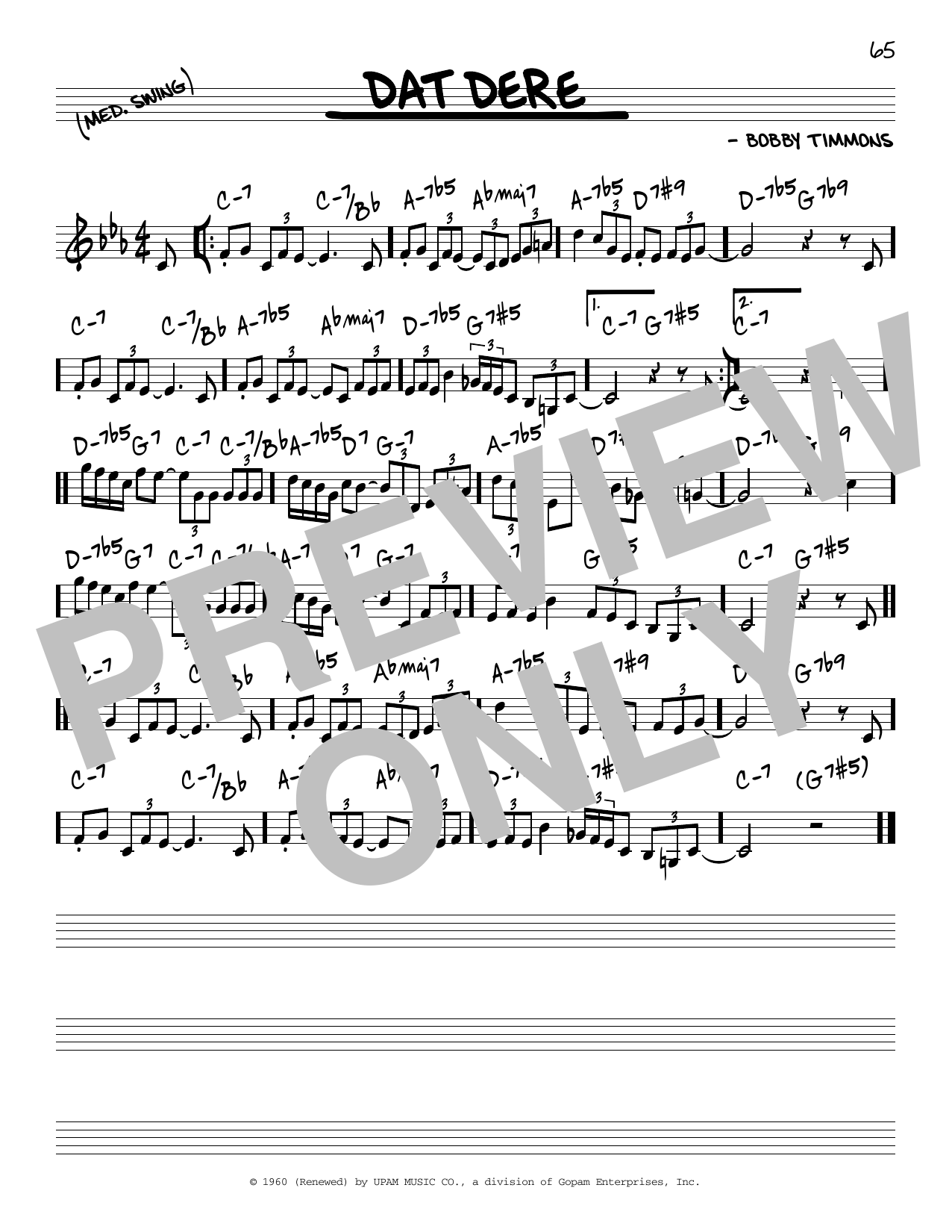 Download Cannonball Adderley Dat Dere Sheet Music and learn how to play Piano Solo PDF digital score in minutes