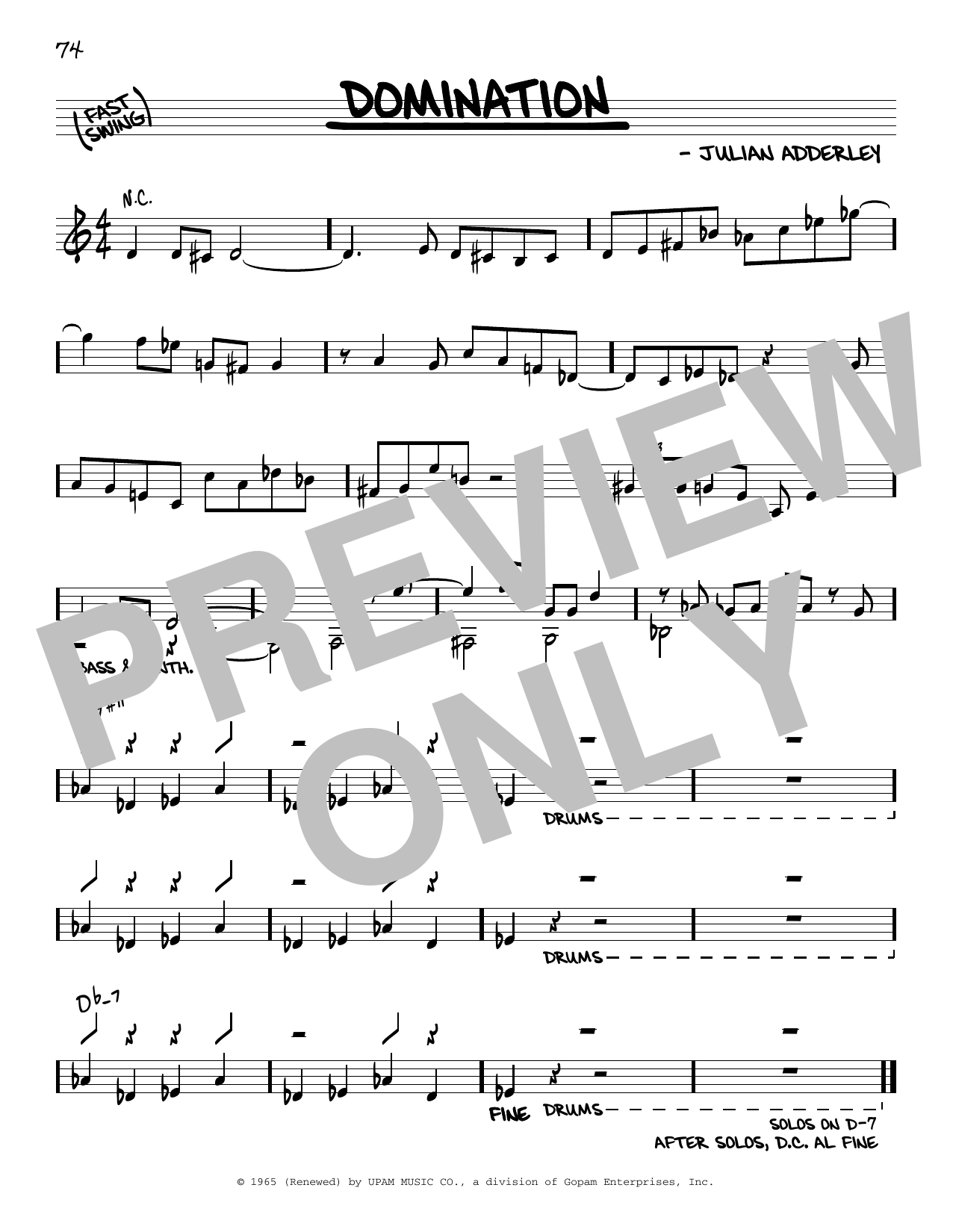 Download Cannonball Adderley Domination Sheet Music and learn how to play Real Book – Melody & Chords PDF digital score in minutes