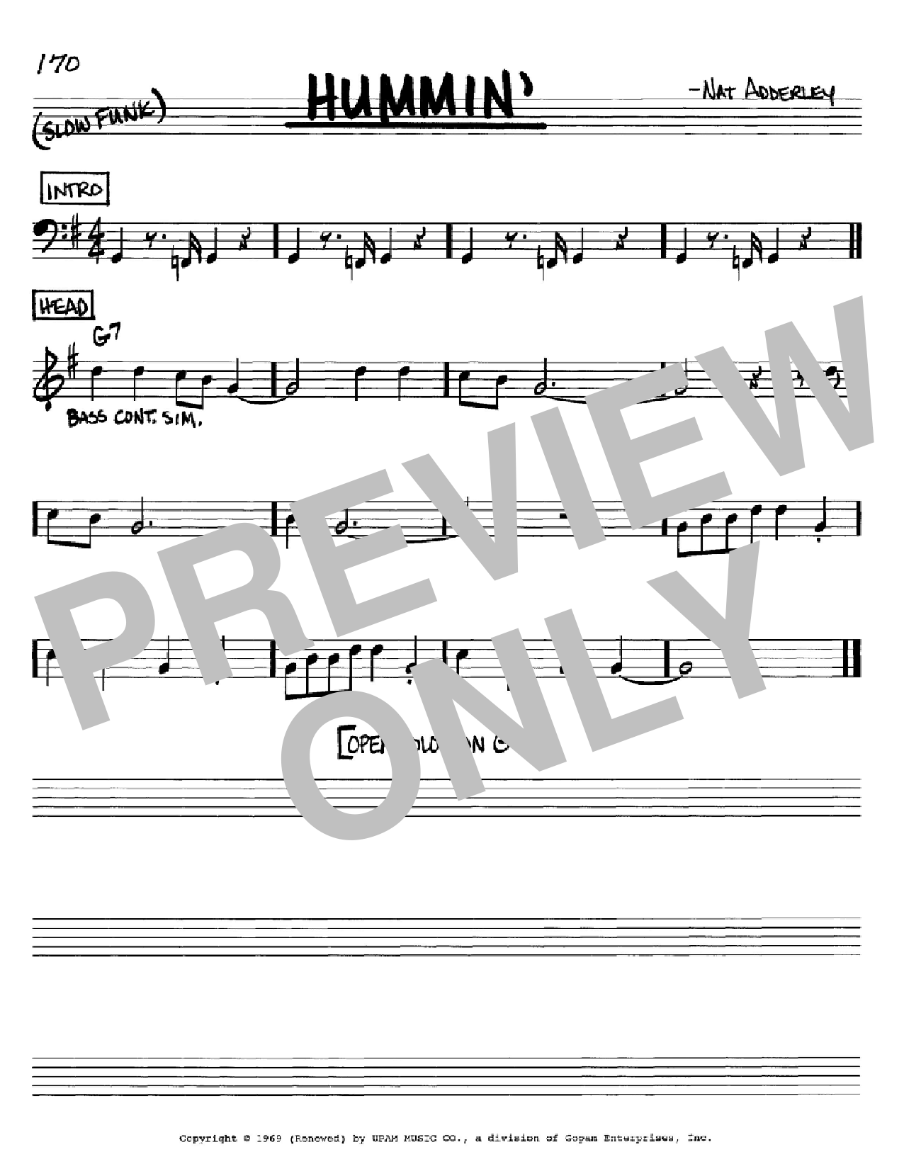 Download Cannonball Adderley Hummin' Sheet Music and learn how to play Real Book - Melody & Chords - C Instruments PDF digital score in minutes