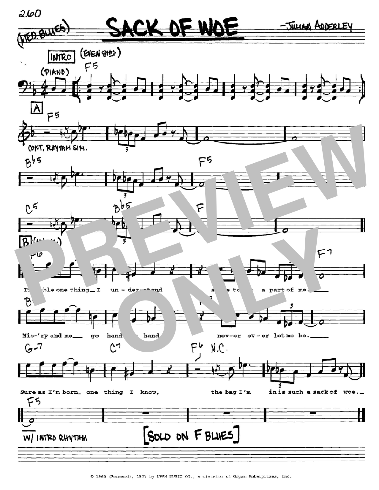 Download Cannonball Adderley Sack Of Woe Sheet Music and learn how to play Real Book – Melody & Chords – C Instruments PDF digital score in minutes