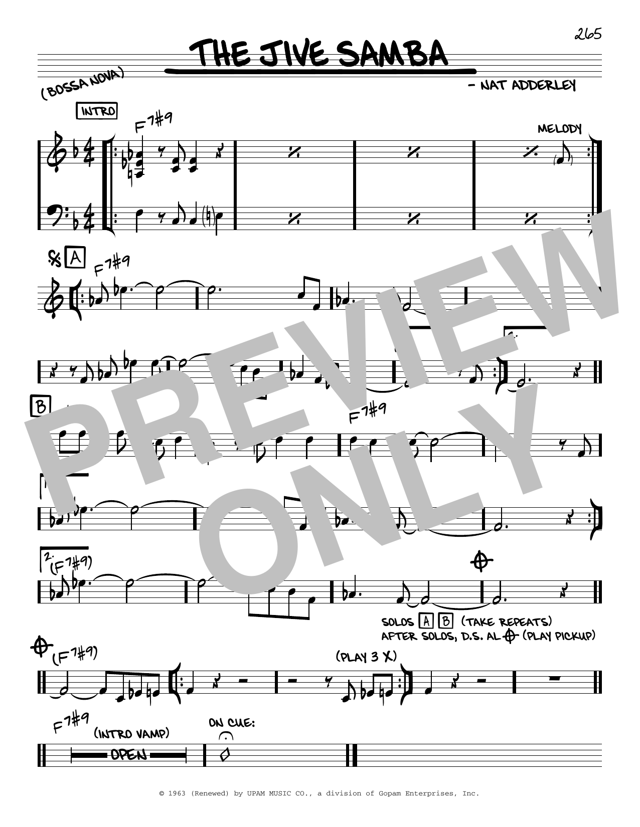 Download Cannonball Adderley The Jive Samba Sheet Music and learn how to play Real Book – Melody & Chords – C Instruments PDF digital score in minutes