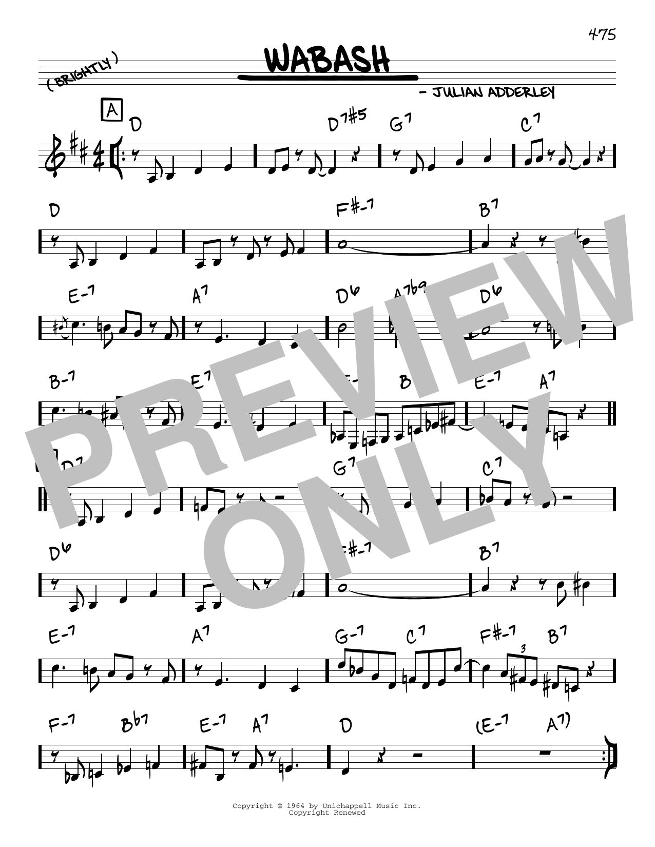 Download Cannonball Adderley Wabash Sheet Music and learn how to play Real Book – Melody & Chords PDF digital score in minutes