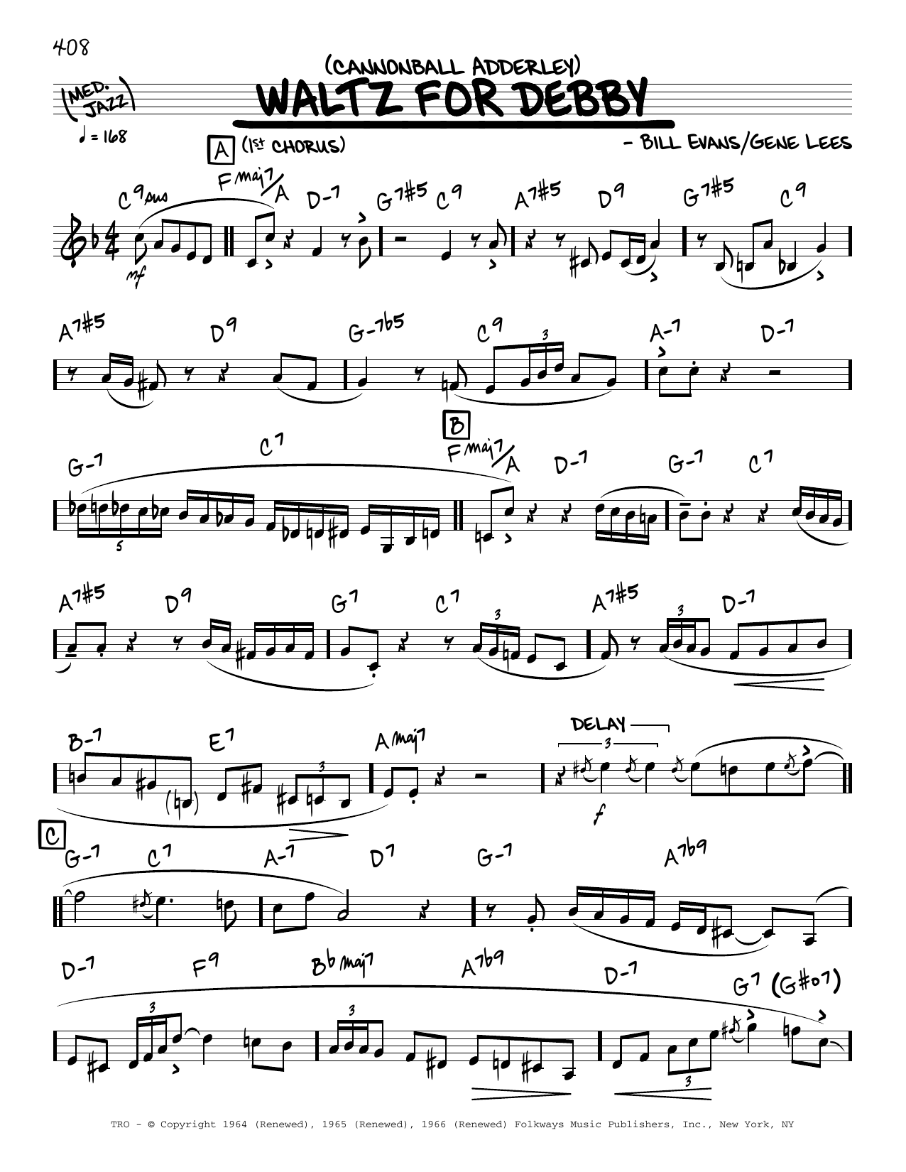 Download Cannonball Adderley Waltz For Debby Sheet Music and learn how to play Real Book – Melody & Chords PDF digital score in minutes