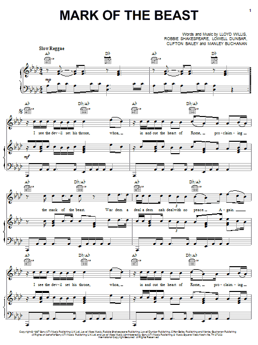 Download Capleton Mark Of The Beast Sheet Music and learn how to play Piano, Vocal & Guitar (Right-Hand Melody) PDF digital score in minutes