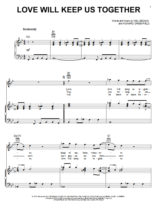 Download The Captain & Tennille Love Will Keep Us Together Sheet Music and learn how to play Easy Guitar Tab PDF digital score in minutes