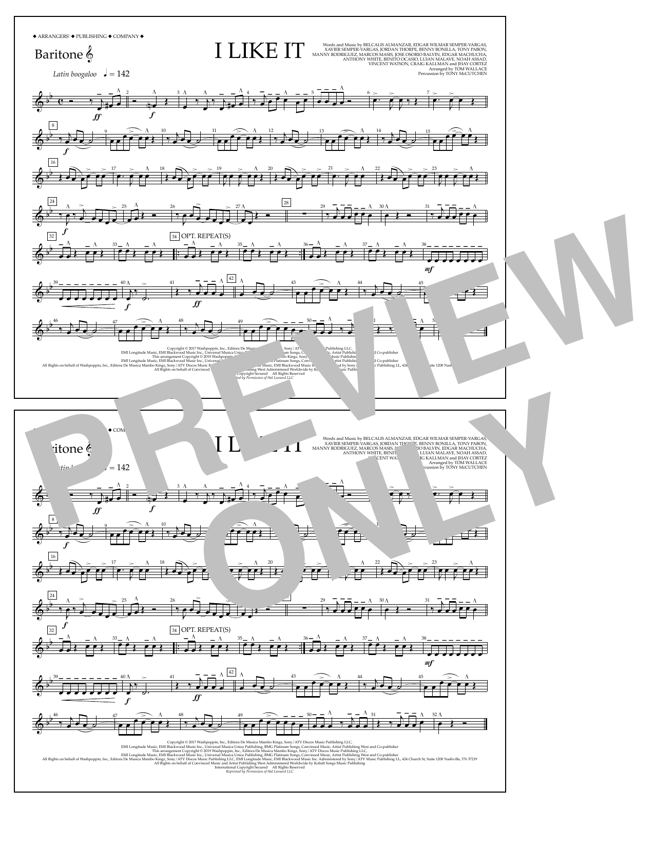 Download Cardi B, Bad Bunny & J Balvin I Like It (arr. Tom Wallace) - Baritone T.C. Sheet Music and learn how to play Marching Band PDF digital score in minutes