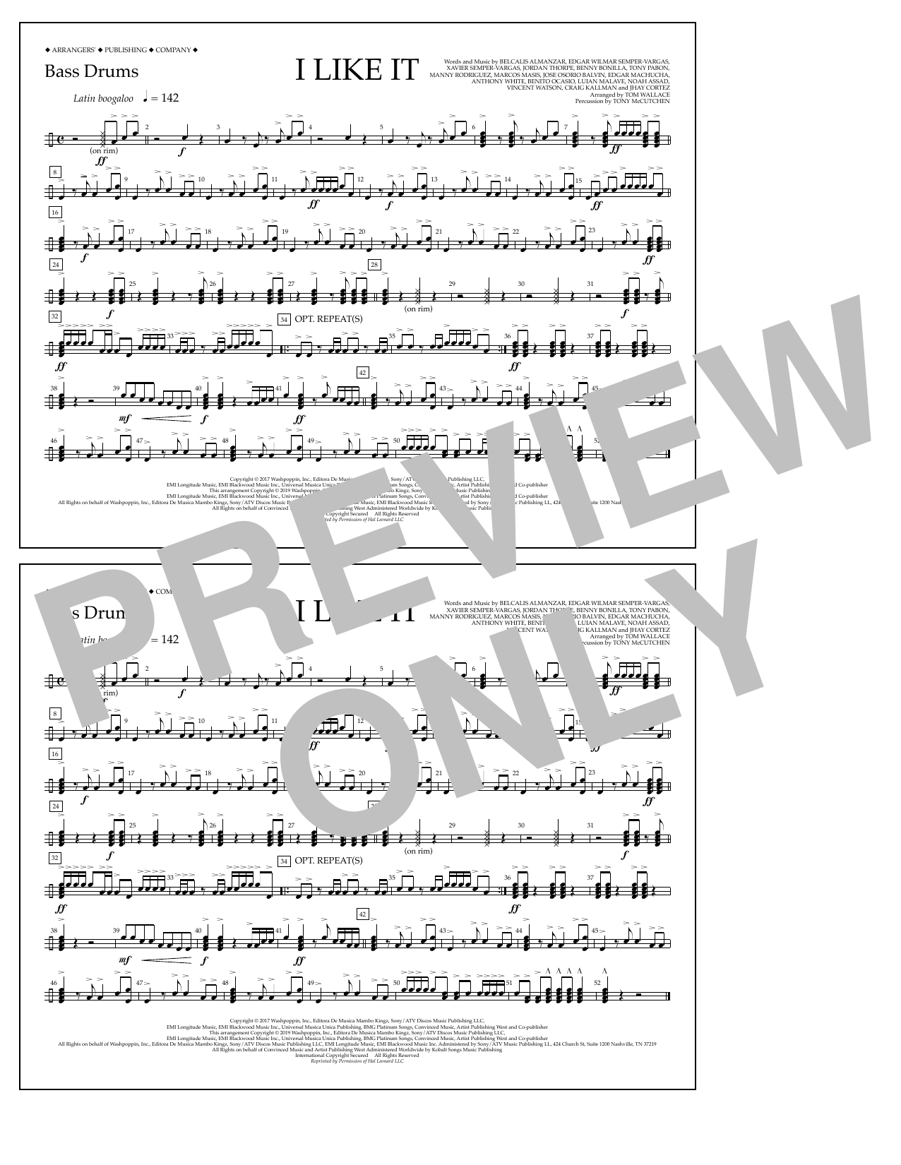 Download Cardi B, Bad Bunny & J Balvin I Like It (arr. Tom Wallace) - Bass Drums Sheet Music and learn how to play Marching Band PDF digital score in minutes