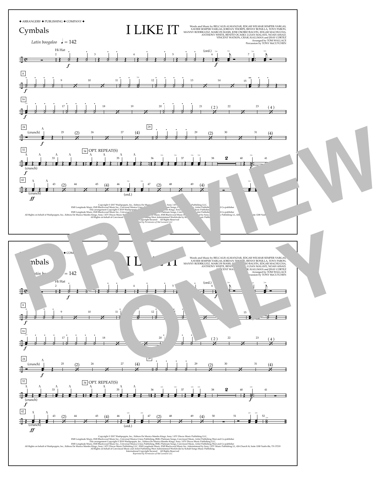 Download Cardi B, Bad Bunny & J Balvin I Like It (arr. Tom Wallace) - Cymbals Sheet Music and learn how to play Marching Band PDF digital score in minutes