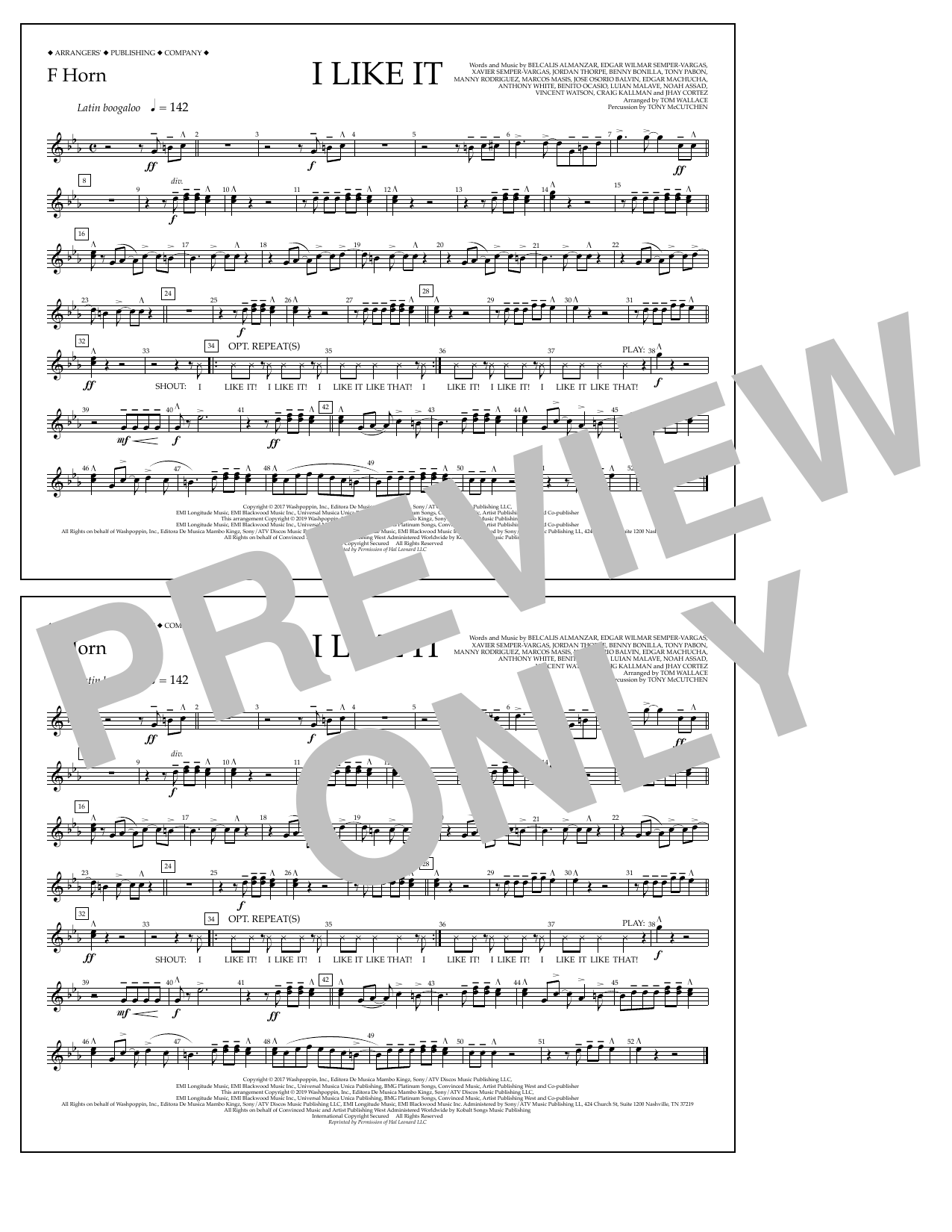 Download Cardi B, Bad Bunny & J Balvin I Like It (arr. Tom Wallace) - F Horn Sheet Music and learn how to play Marching Band PDF digital score in minutes
