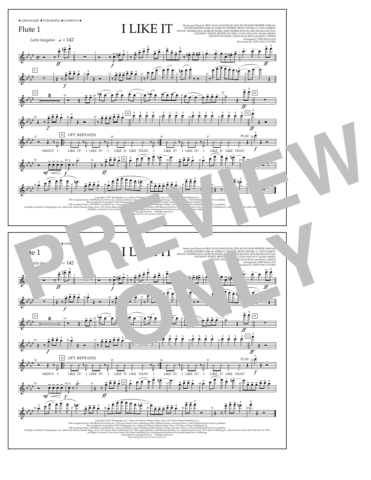 Download Cardi B, Bad Bunny & J Balvin I Like It (arr. Tom Wallace) - Flute 1 Sheet Music and learn how to play Marching Band PDF digital score in minutes