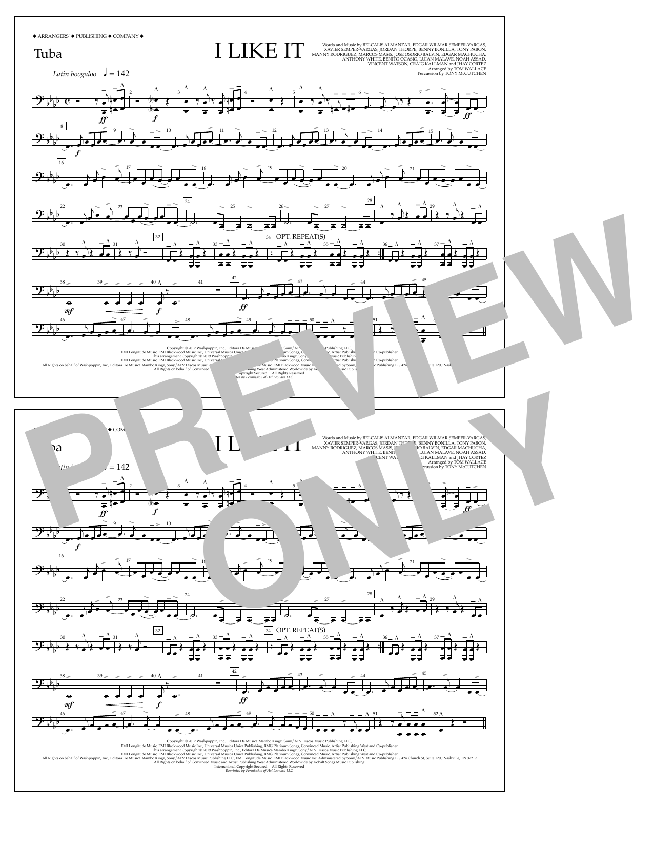Download Cardi B, Bad Bunny & J Balvin I Like It (arr. Tom Wallace) - Tuba Sheet Music and learn how to play Marching Band PDF digital score in minutes