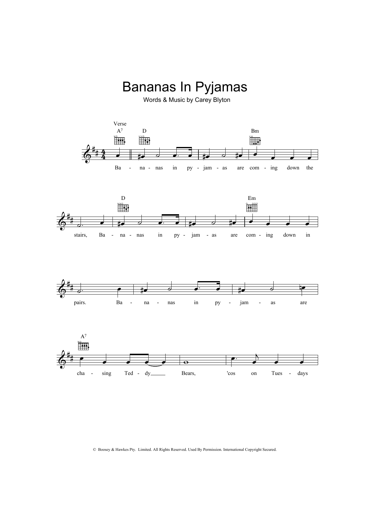 Download Carey Blyton Bananas In Pyjamas Sheet Music and learn how to play Ukulele PDF digital score in minutes
